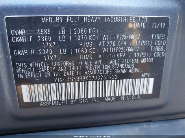 Продаж на аукціоні авто 2013 Subaru Outback 2.5i Limited, vin: 4S4BRBKC2D3258232, номер лоту: 44066792