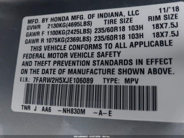 Honda CR-V EX 2018 7FARW2H5XJE106089 Image 9