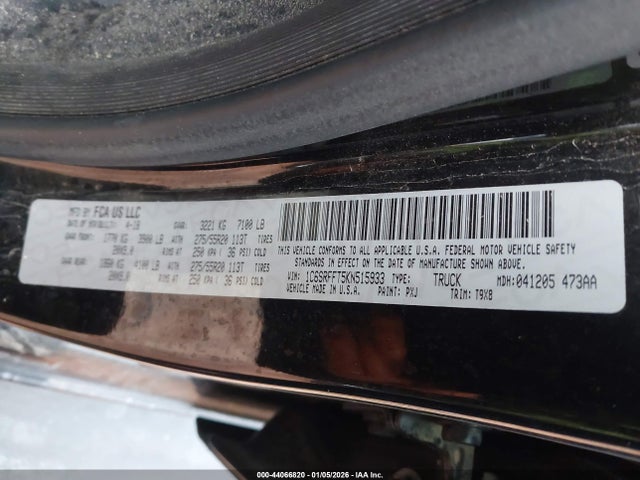 44066820 :رقم المزاد ، 1C6SRFFT5KN515933 vin ، 2019 Ram 1500 Big Horn/lone Star  4x4 5'7 Box مزاد بيع