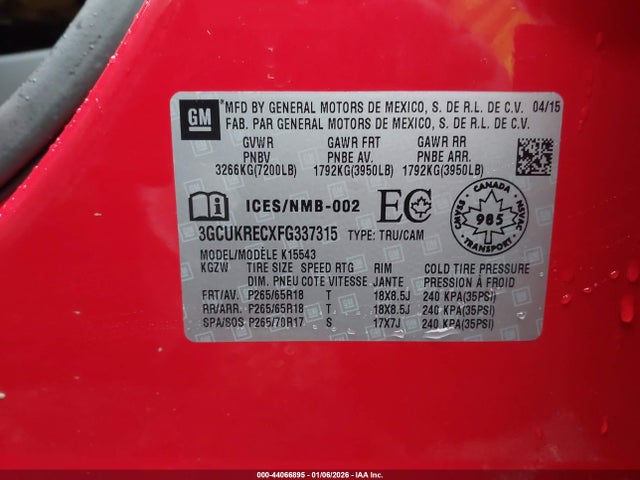 3GCUKRECXFG337315 Chevrolet Silverado 1500 1lt/2lt
