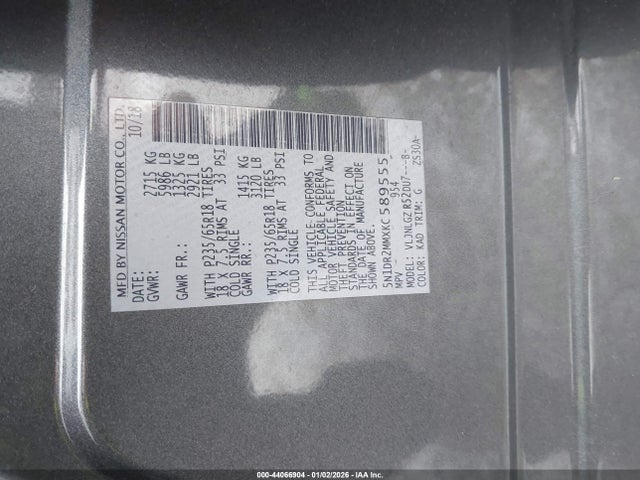 5N1DR2MMXKC589555 Nissan Pathfinder Sl