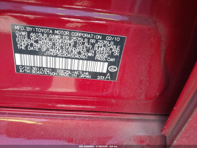 Продажа на аукционе авто 2010 Lexus Is 250, vin: JTHCF5C20A5040961, номер лота: 44066990