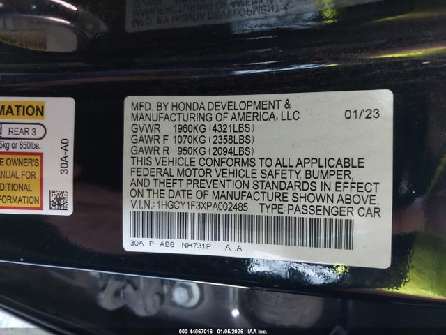 1HGCY1F3XPA002485 Honda ACCORD EX