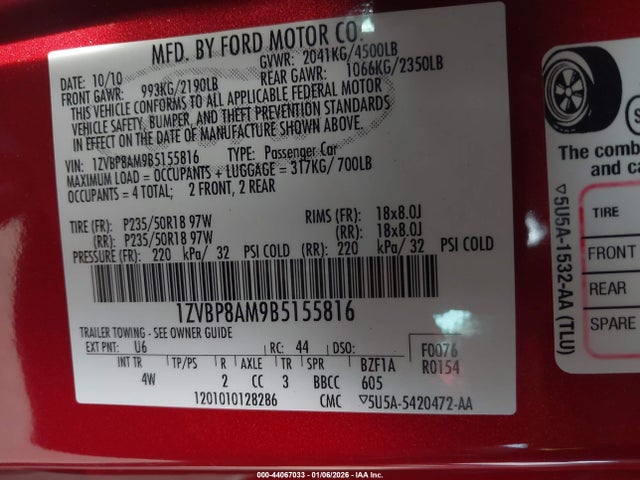 2011 FORD MUSTANG 1ZVBP8AM9B5155816 Photo 8