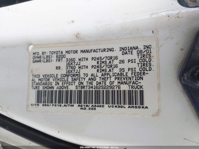 2002 TOYOTA TUNDRA 5TBRT34162S229276 Photo 8