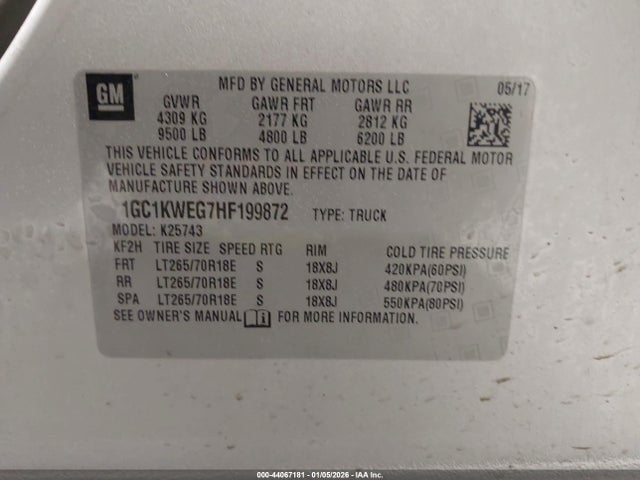 1GC1KWEG7HF199872 Chevrolet Silverado 2500hd Ltz