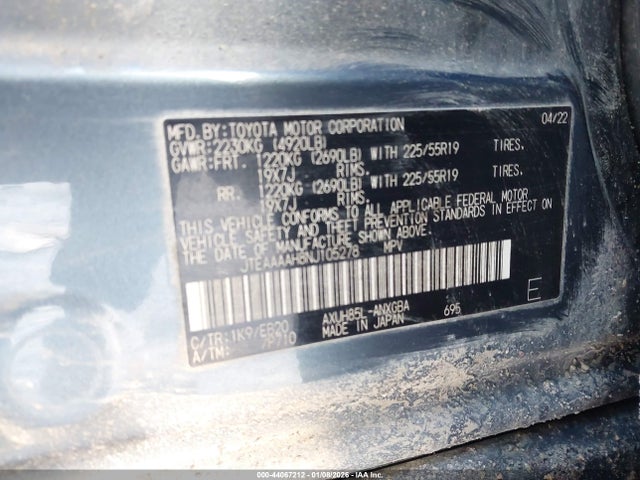Aukcja sprzedaży 2022 Toyota Venza Xle, vin: JTEAAAAH8NJ105278, numer aukcji: 44067212