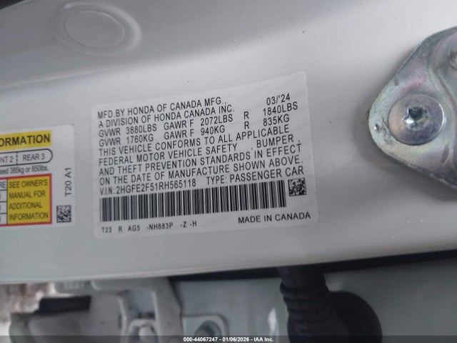 Продажа на аукционе авто 2024 Honda Civic Sport, vin: 2HGFE2F51RH565118, номер лота: 44067247