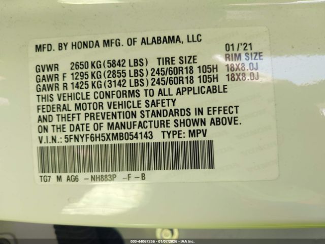 2021 HONDA PILOT 5FNYF6H5XMB054143 Photo 8