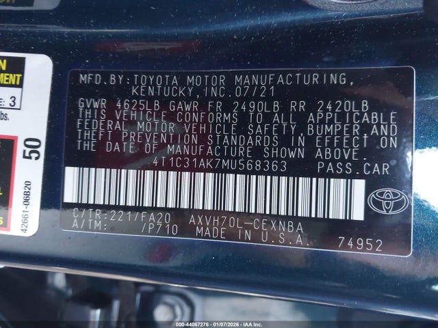 Toyota Camry 2021 4T1C31AK7MU568363 Image 21
