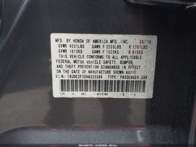 44067371 :رقم المزاد ، 19UDE2F30HA000586 vin ، 2017 Acura Ilx Acurawatch Plus Package مزاد بيع