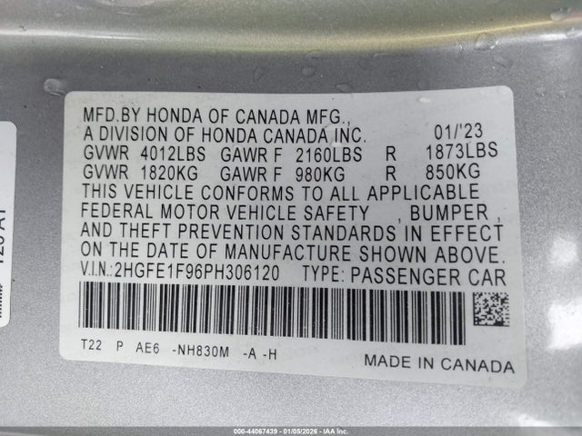 Honda Civic Touring 2023 2HGFE1F96PH306120 Image 9