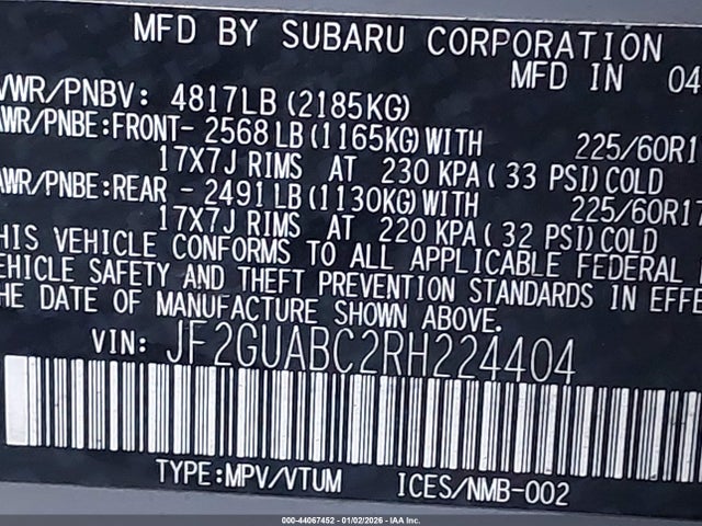 Subaru Crosstrek 2024 JF2GUABC2RH224404 Image 9