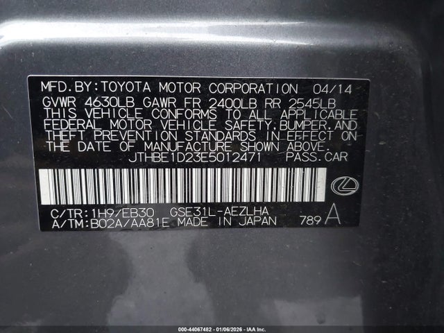 Lexus 2gr-fse 2014 JTHBE1D23E5012471 Image 9