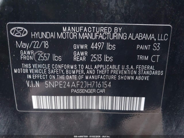 5NPE24AF2JH716154 Hyundai SONATA SE