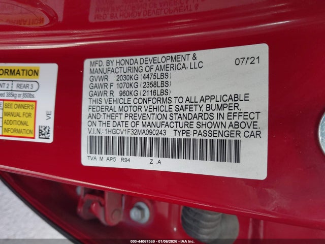 1HGCV1F32MA090243 Honda Accord Sport