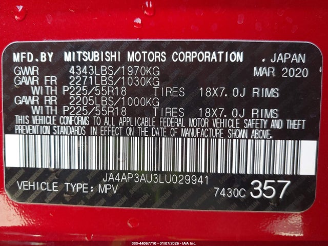 2020 MITSUBISHI OUTLANDER SPORT JA4AP3AU3LU029941 Photo 8