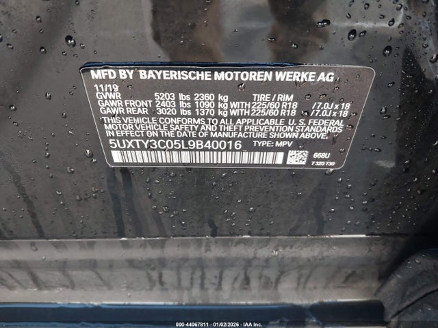 BMW X3 Sdrive30i 2020 5UXTY3C05L9B40016 Image 9