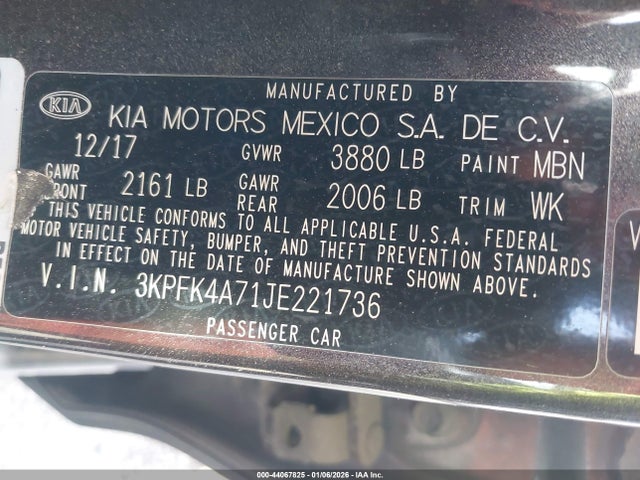 3KPFK4A71JE221736 KIA FORTE LX