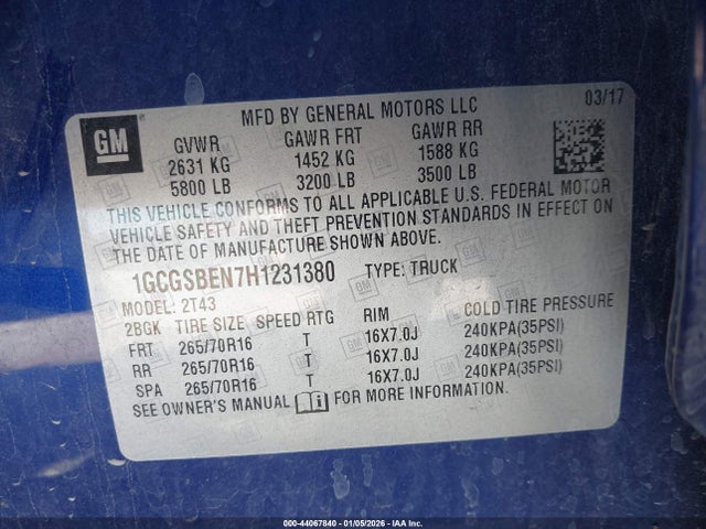 1GCGSBEN7H1231380 Chevrolet Colorado Wt
