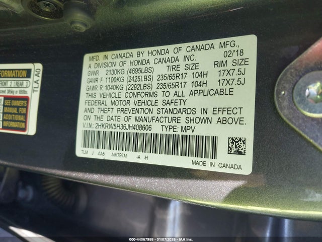 2HKRW5H36JH408606 Honda CR-V LX