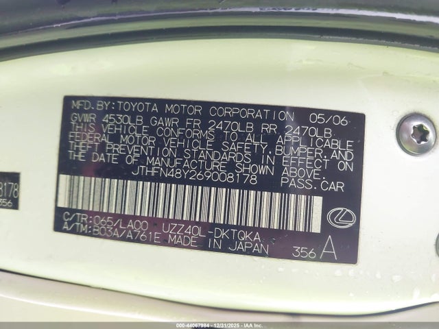 2006 LEXUS SC 430 JTHFN48Y269008178 Photo 8