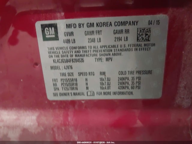 Aukcja sprzedaży 2015 Buick Encore Leather, vin: KL4CJGSB4FB204535, numer aukcji: 44068025