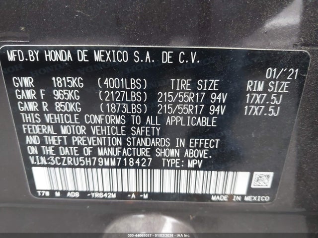 3CZRU5H79MM718427 Honda Hr-v 2wd Ex-l