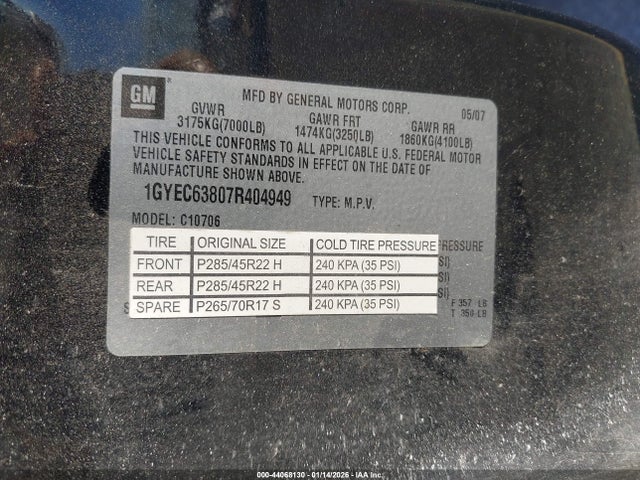 2007 CADILLAC ESCALADE 1GYEC63807R404949 Photo 8