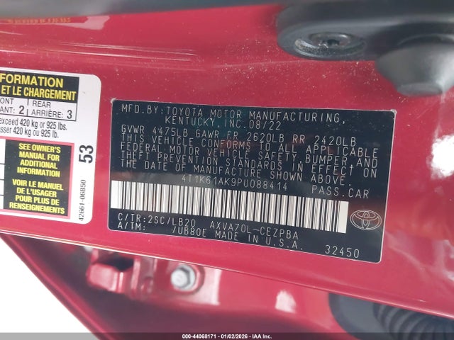 4T1K61AK9PU088414 Toyota CAMRY XSE