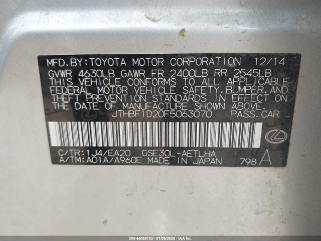 Aukcja sprzedaży 2015 Lexus Is 250, vin: JTHBF1D20F5063070, numer aukcji: 44068193