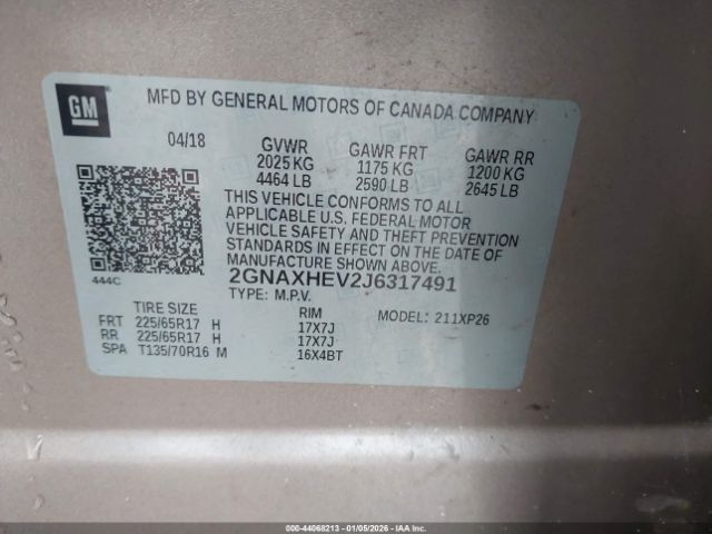 2018 CHEVROLET EQUINOX 2GNAXHEV2J6317491 Photo 8