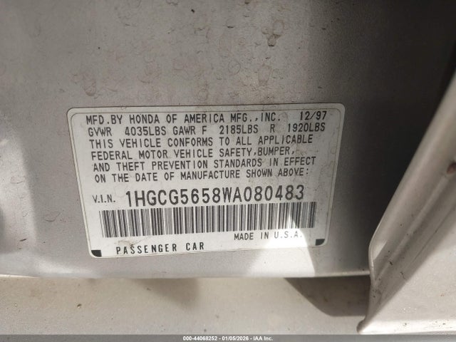 Продажа на аукционе авто 1998 Honda Accord Ex, vin: 1HGCG5658WA080483, номер лота: 44068252
