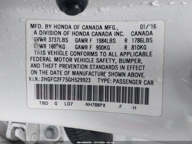 2HGFC2F75GH529923 Honda CIVIC EX