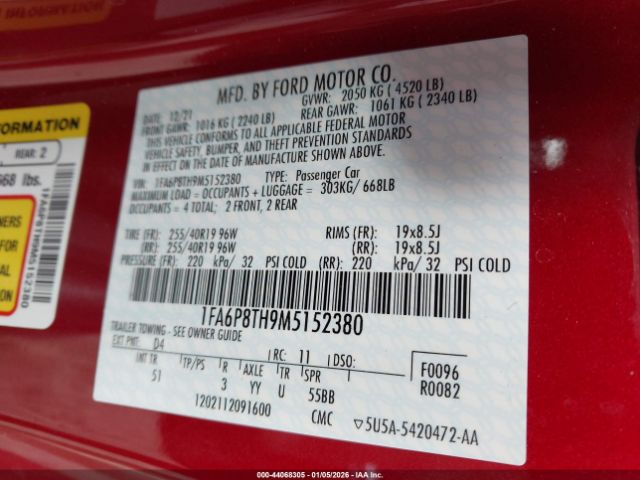 2021 FORD MUSTANG 1FA6P8TH9M5152380 Photo 8