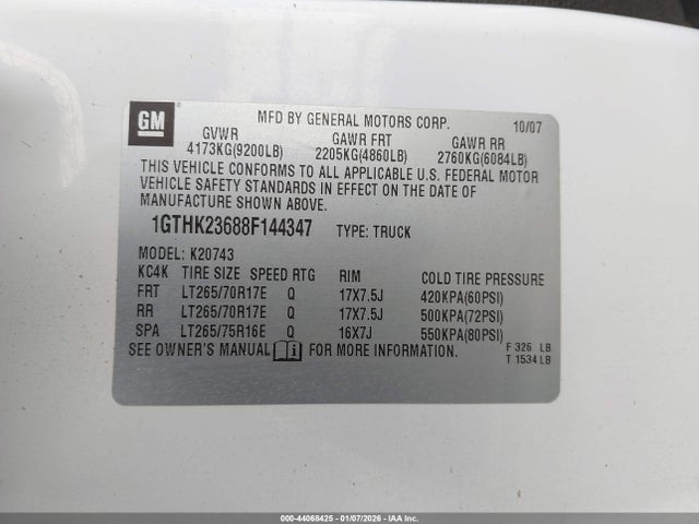 44068425 :رقم المزاد ، 1GTHK23688F144347 vin ، 2008 Gmc Sierra 2500hd Slt مزاد بيع
