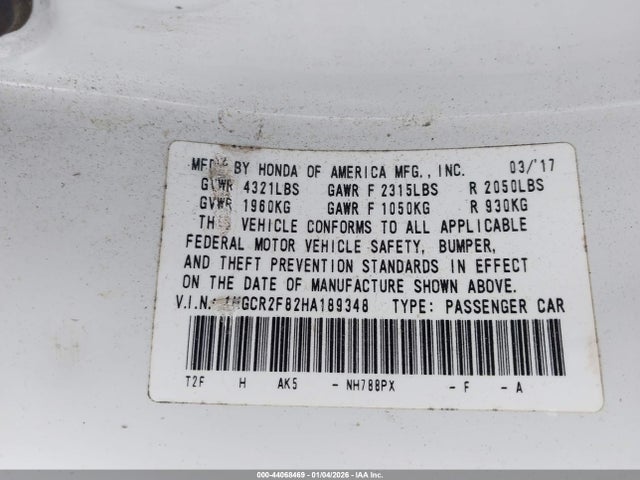 1HGCR2F82HA189348 Honda Accord Ex-l