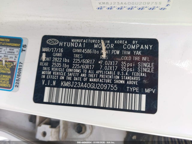 KM8J23A40GU209755 Hyundai TUCSON SE