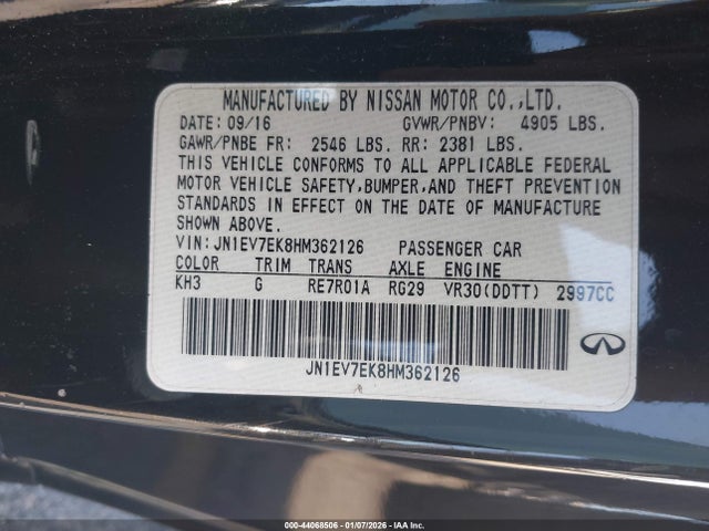 Продаж на аукціоні авто 2017 Infiniti Q60 3.0t Premium, vin: JN1EV7EK8HM362126, номер лоту: 44068506