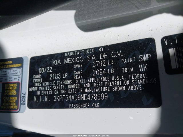 3KPF54AD9NE478999 KIA Forte Gt-line