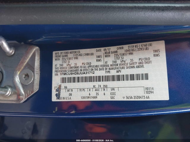 1FMCU9HD8JUA31712 Ford ESCAPE SEL