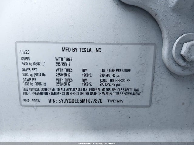 2021 TESLA MODEL Y 5YJYGDEE5MF077870 Photo 8