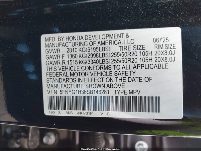 5FNYG1H36SB146281 Honda Pilot Sport
