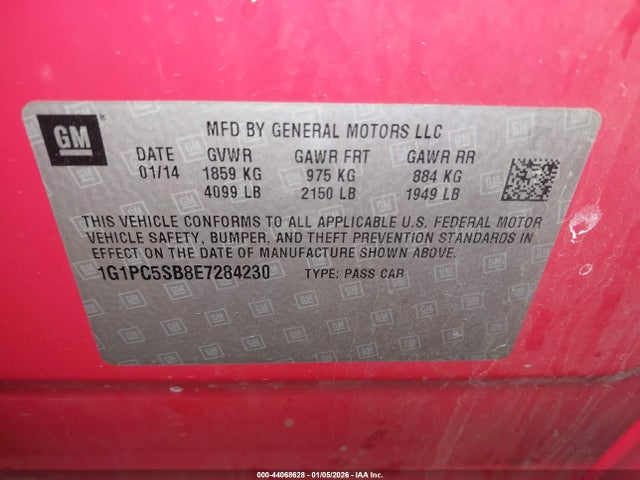 1G1PC5SB8E7284230 Chevrolet Cruze 1lt Auto