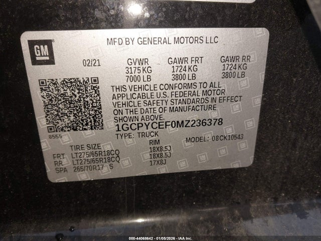 1GCPYCEF0MZ236378 Chevrolet Silverado 1500 4wd Short Bed Custom Trail Boss