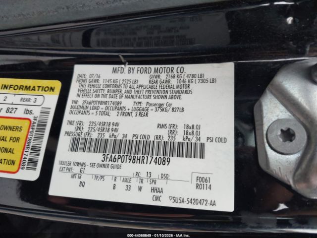 2017 FORD FUSION 3FA6P0T98HR174089 Photo 8