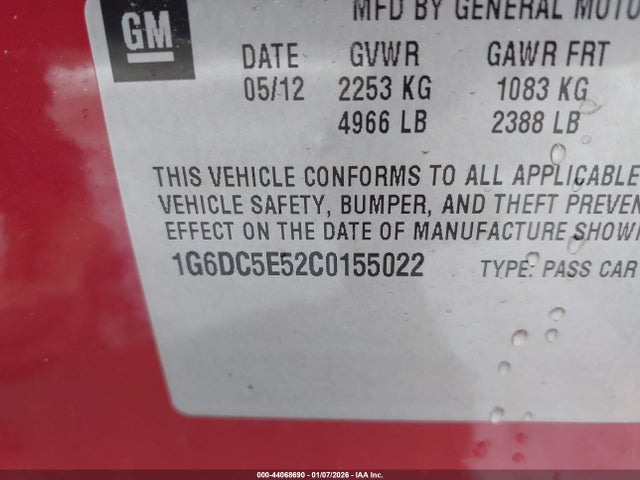 2012 CADILLAC CTS 1G6DC5E52C0155022 Photo 8