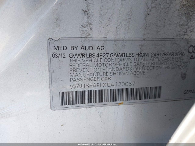 44068723 :رقم المزاد ، WAUBFAFLXCA120057 vin ، 2012 Audi A4 2.0t Premium مزاد بيع