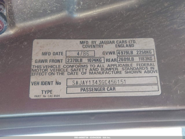 1986 JAGUAR XJ6 SAJAY1343GC456151 Photo 8