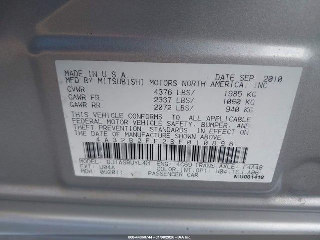 2011 MITSUBISHI GALANT 4A32B2FF2BE010896 Photo 8
